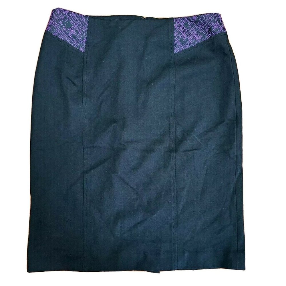 MARY KAY by TWINHILL Black Purple Detail Zip Back Pencil Skirt Womens Size‎ 6